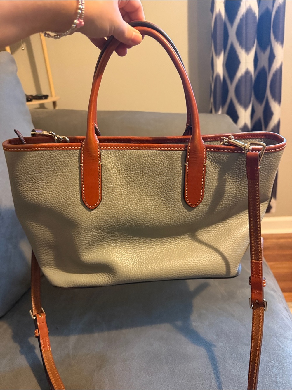 Dooney & Bourke Smoke Gray Pebbled Leather Brielle crossbody satchel - Picture 4 of 8